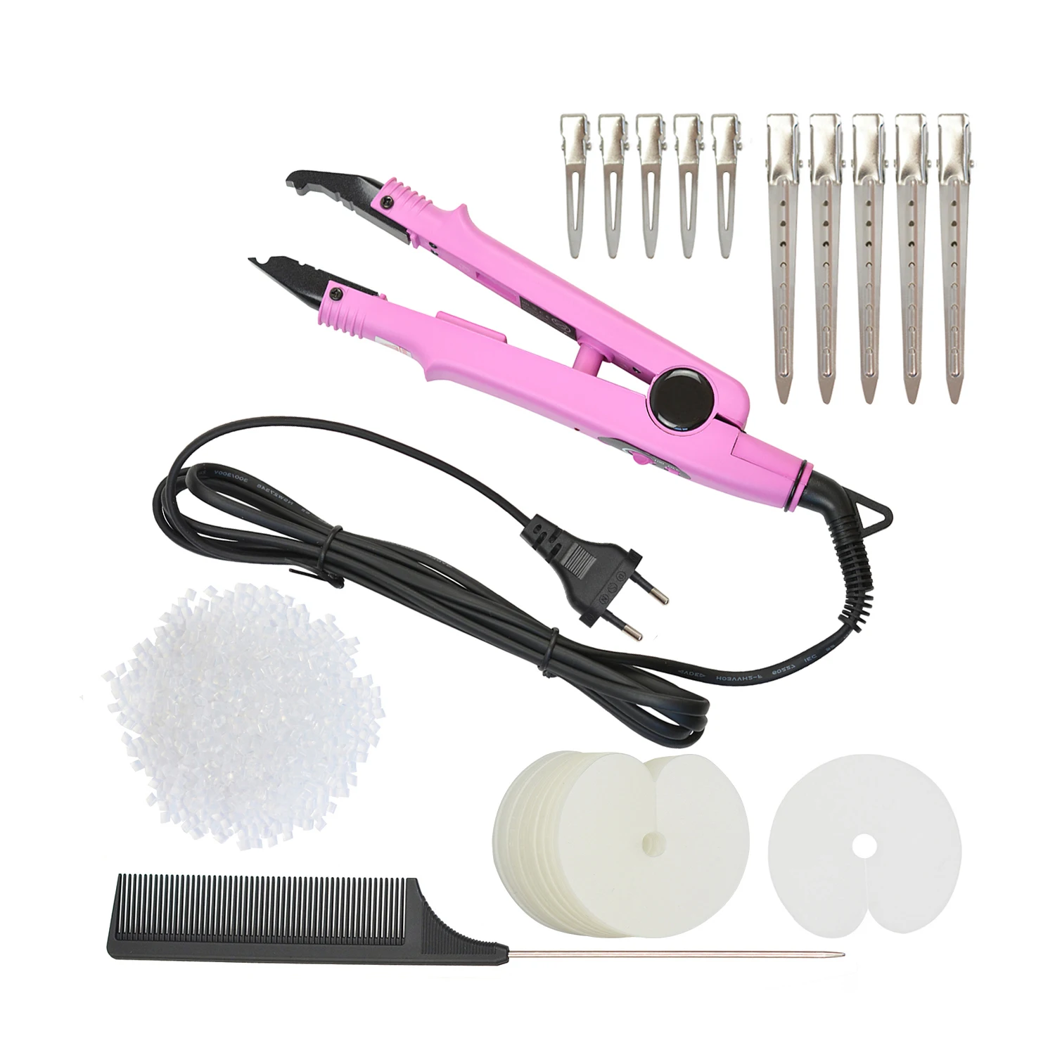 Hair Extensions Fusion Heat Iron Connector 50 Pcs Single Hole Heat Shield Guards 10 Pcs Hair Clips 50g Keratin Beads