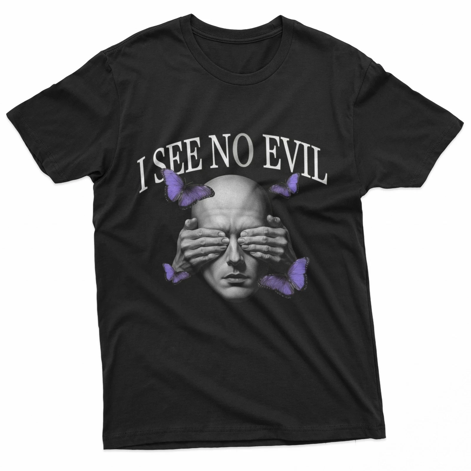 I Can't See Evil Dark Art T-shirt Unisex Loose Casual Streetwear Shirt streetwear shirt  graphic t shirts men clothing