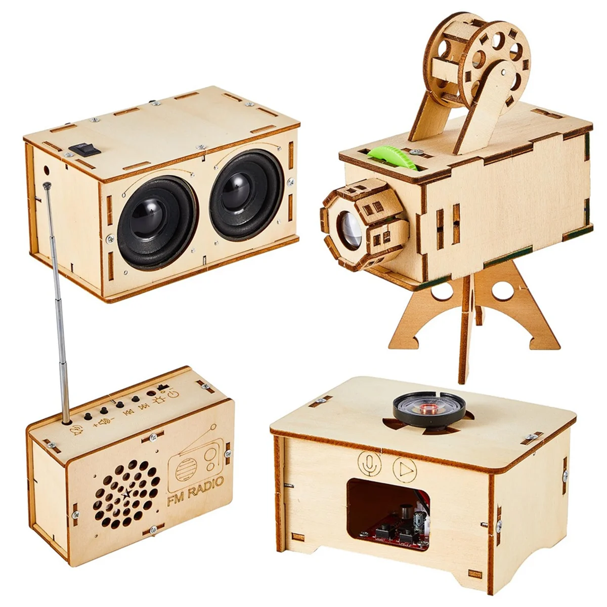

A92P 4 Set of Wooden Puzzle DIY Craft Kit Speaker Radio Gramophone Projector Soldering Practice DIY Electronic Kits