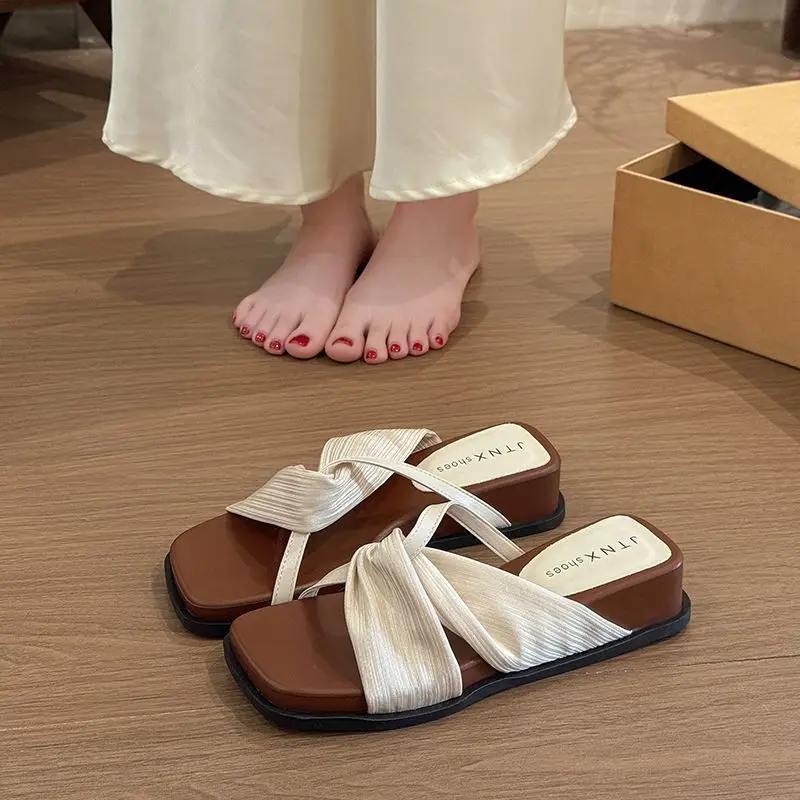 

Match Sandals and Slippers Outwear Women's Shoes Slimming Arrivaleasiest for Matchskirt Thick Heel Square Toe Slippers