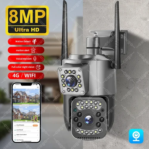 Imagen 1 del producto Cámara IP V380 Pro WiFi para exteriores, lentes duales de 8MP, pantallas duales, Monitor de vídeo de seguridad, visión nocturna en Color, cámara CCTV impermeable 4G