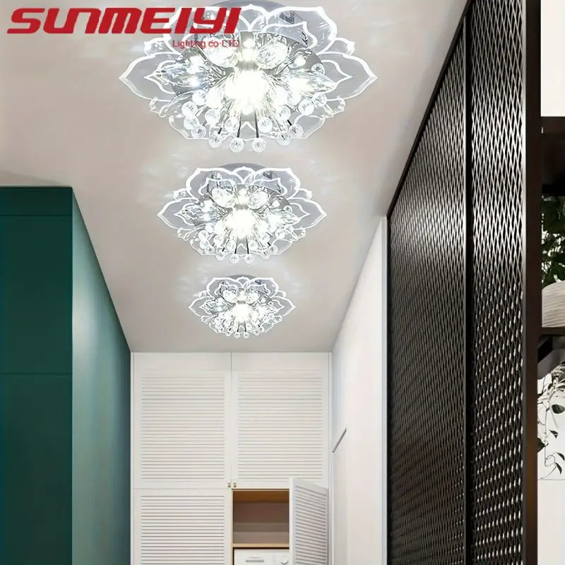 Modern Crystal Petals LED Ceiling Lights For Aisle Hallway Corridor Stairway Villa Gallery Kitchen Coffee Bar Indoor Lights