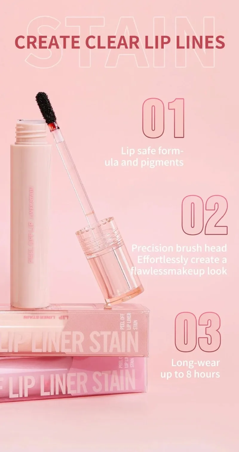 Abziehbarer Lippenstift: Langanhaltender, wasserfester, pink-roter Lippenkontur-Tint, transferfest, nicht abfärbend, für volle Lippen – Lipgloss-Make-up – Detail 4