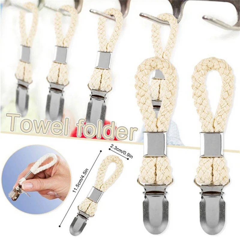 Clip per asciugamano in cotone intrecciato con morsetto in metallo appendiabiti multiuso per la cartella di immagazzinaggio della casa della cucina del bagno di casa