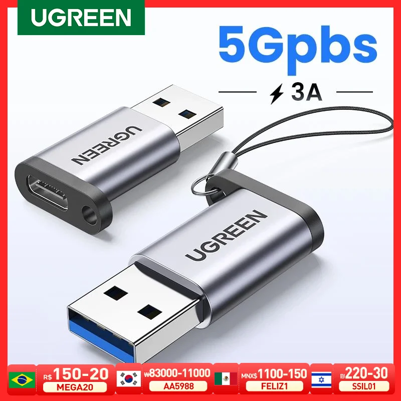 Ugreen Usb C Adapter Usb 3.0 2.0 Male Naar Usb 3.1 Type C Vrouwelijke Type-C Adapter Voor Laptop samsung Xiaomi 10 Oortelefoon Usb Adapter