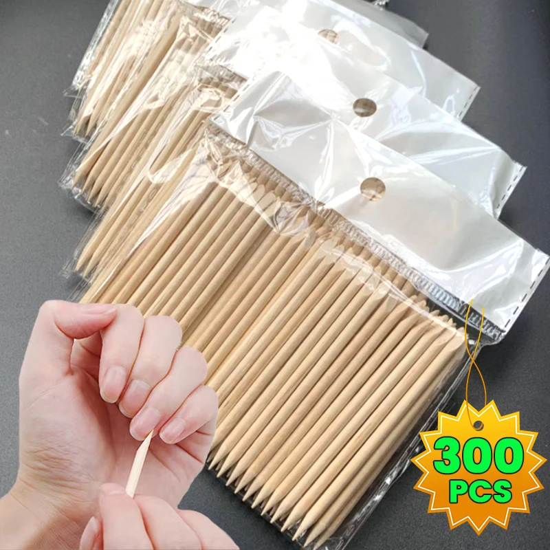 50/300Pcs Wood grain dead leather push double-head drill pipe  Cuticle Remove Art Nails Wood Sticks Manicure Pedicure Care Tools