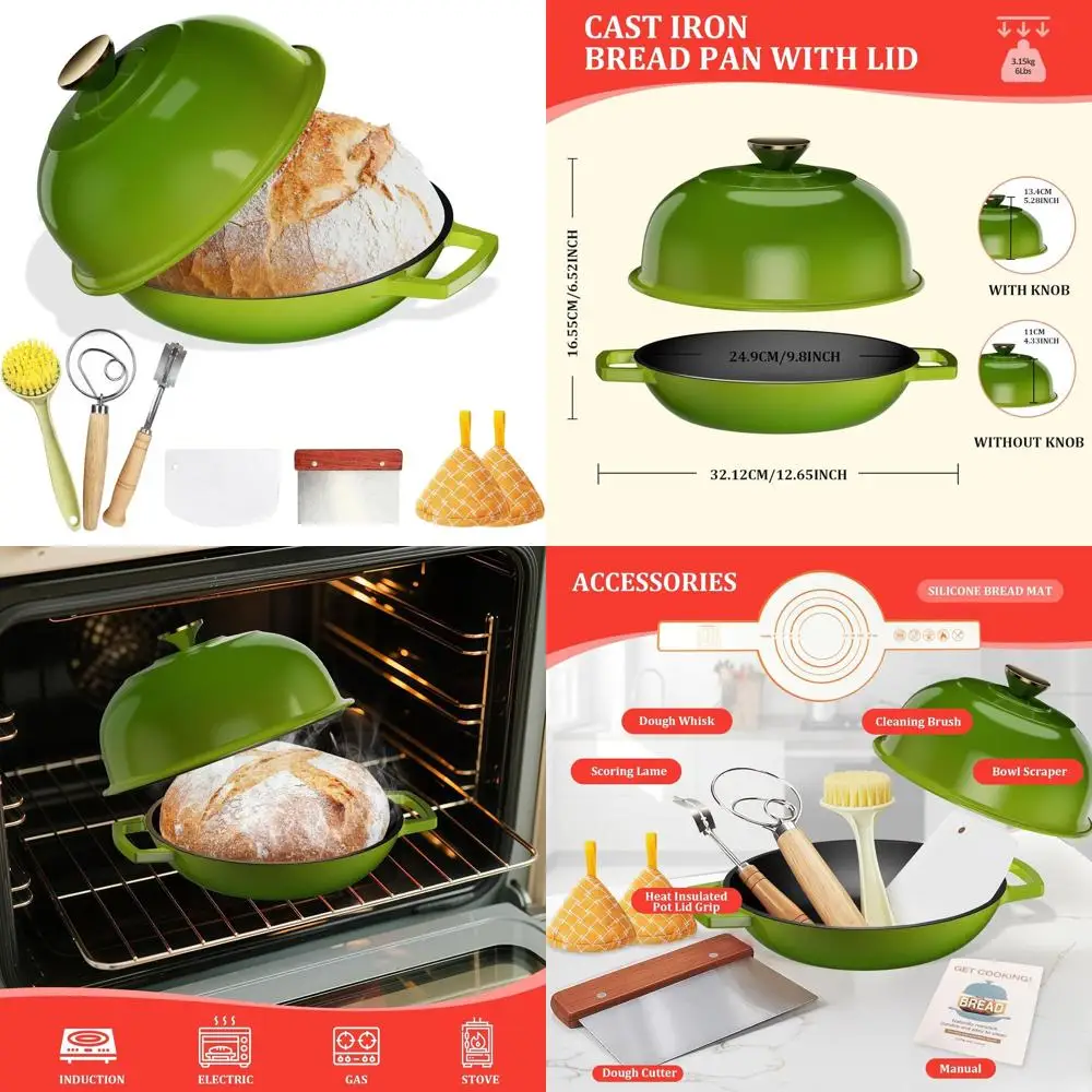 

Enameled Cast Iron Bread Baker, 5-Quart Sage Green Pot with Dome Lid, Perfect Crust, Oven-Safe to 500°F