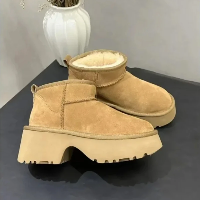 [Mermaid Style] Sheepskin and Wool Integrated Winter Women's Thick Bottom with Mermaid Short Boots for Casual Snow Boots