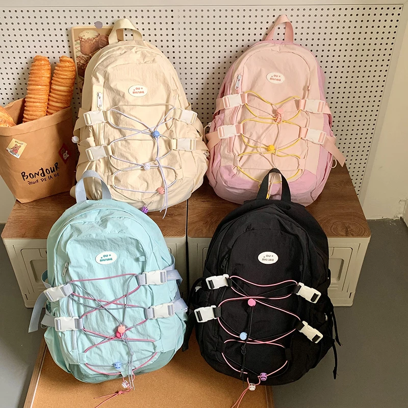 LEFTSIDE Design Women\'s Big Nylon Backpacks 2024 Summer Y2K Korean Fashion Backpack Lady Travel Retro Fabric Back Packs