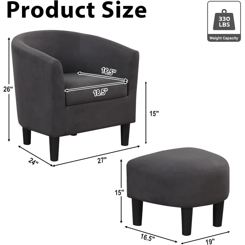 ern Accent Chair with Ottoman or Small Space, Club Chair with Ottoman Set, Comy abric Barrel Reading Chairs or Living Room Bedro