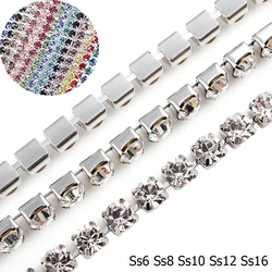 1 Meter Crystal Dense Rhinestones Chain Silver Claw Base Chain Flatback Strass Trim Sewing Rhinestones for Clothes Fabric Crafts