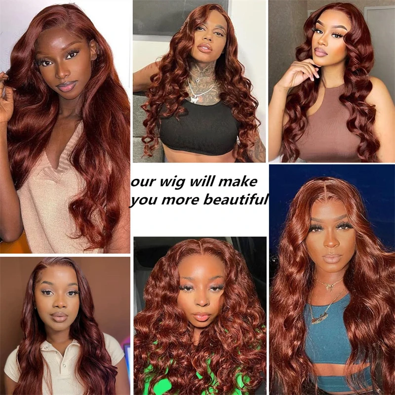 New in Loose Deep Wave Reddish Brown Lace Front Wigs Pre Plucked Glueless Synthetic Lace Frontal Wigs for Women High Heat Fibre