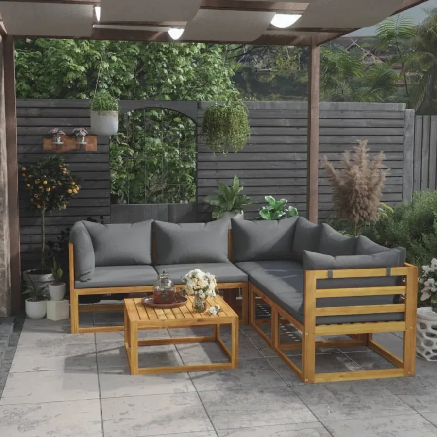 

6 Piece Patio Lounge Set with Cushion Solid Acacia Wood