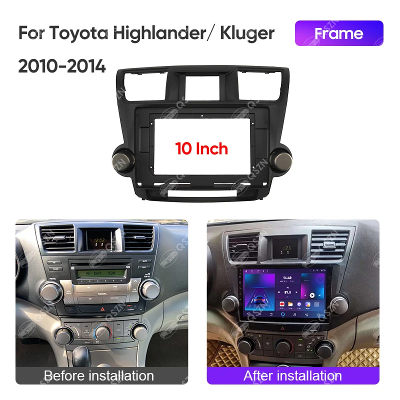 QSZN 10 Inch Car Radio Fascia Frame For TOYOTA HIGHLANDER/ KLUGER 2010-2014 Stereo Panel Harness Wire Power Cable