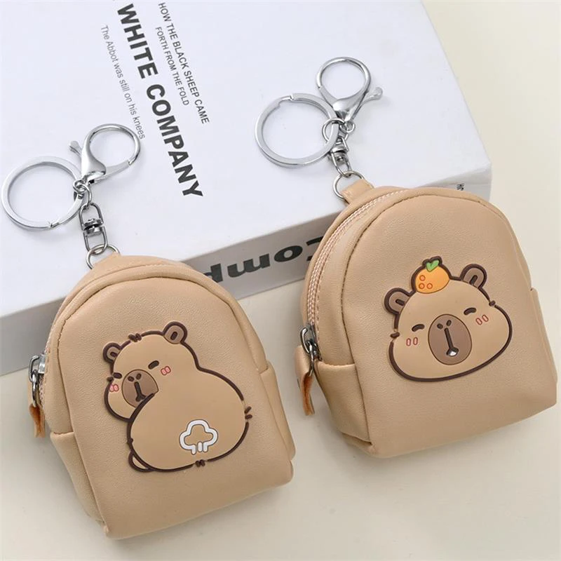

Cute Capybara PU Leather Schoolbag Shape Coin Wallet Girls Portable Lipstick Earphone Large Capacity Storage Bag Pendant Gift