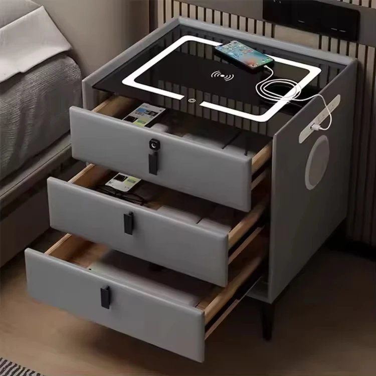 Modern Luxury Wooden Bedside Coffee Table with USB Wireless Charging for Bedroom or Home for Apartment Use