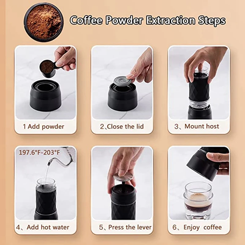 Portable Coffee Maker Espresso Machine Hand Press Capsule Ground Coffee Brewer Portable For Travel And Picnic Easy To Use White