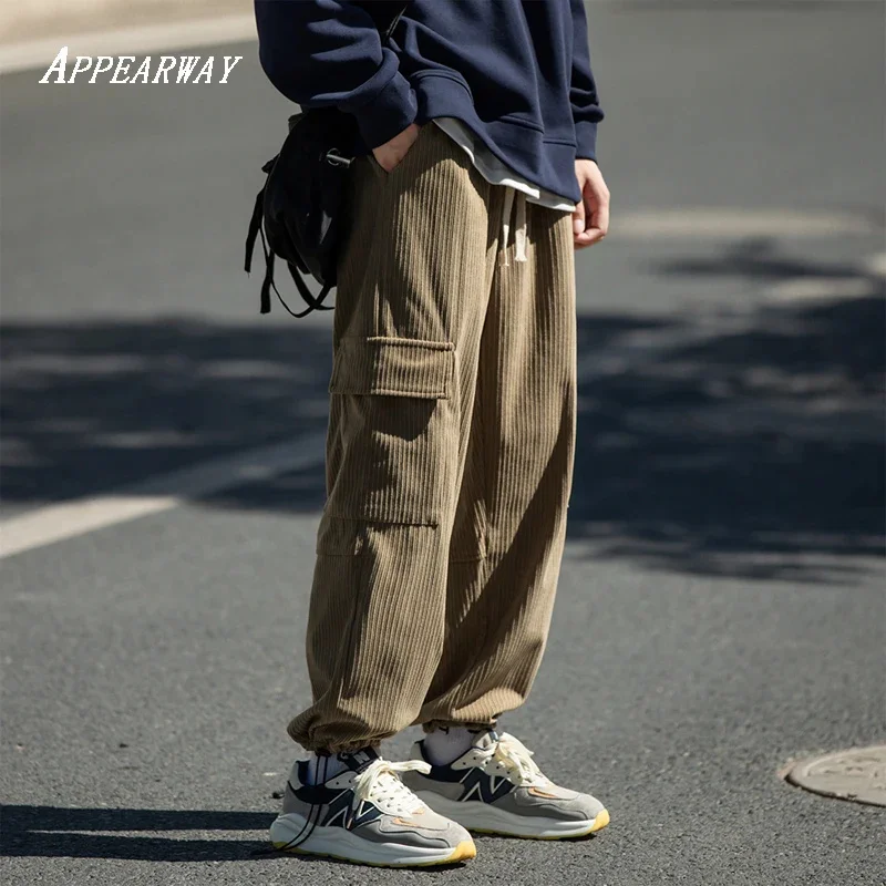 APPEARWAY-pantalones de chándal rectos de pana para hombre, Joggers holgados de Hip Hop, pantalones casuales, pantalones largos sólidos de moda, primavera y verano