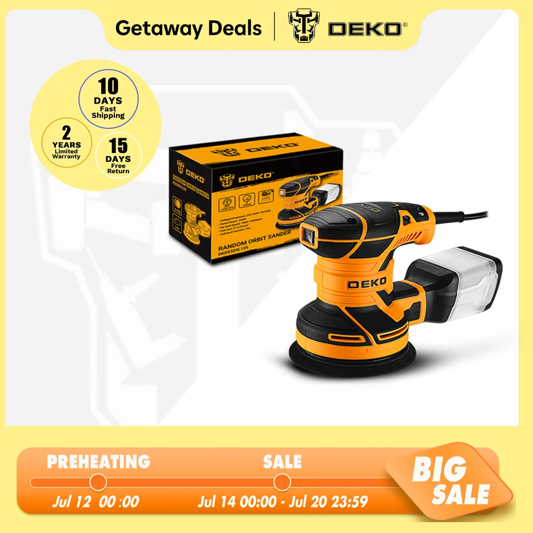 

DEKO DKOS32XL125 320W Speed 14000pm Random Orbit Sander Home DIY Carpenter Strong Dust Collection Polisher