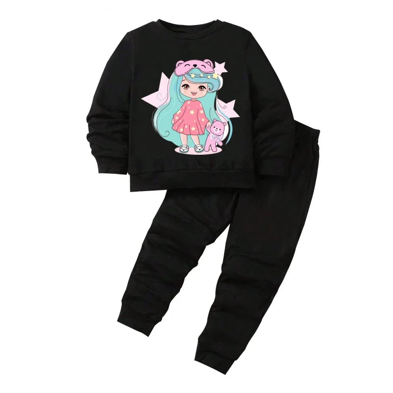 

IURNXB 2pcs Little Girls' Autumn Spring Long Sleeve Sweatshirt+Pants Baby Outfits Cartoon Print Kids Clothes Set 1-6Y