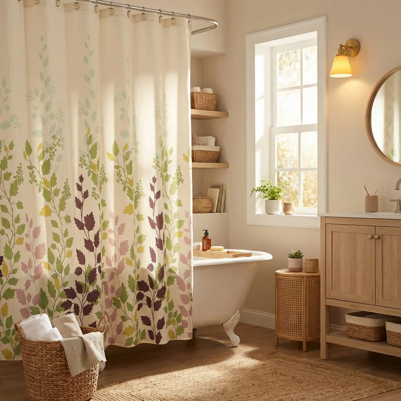 

Waterproof & Mildew Resistant Shower Curtain, European Pastoral Green Leaf Pattern, Thickened Brushed Fabric, Bathroom Bathtub P