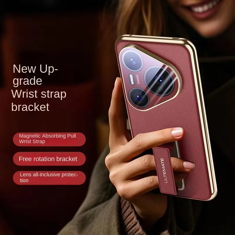 Etui na Huawei Pura 80 Ultra 80 Pro Pura 70 Pro + Slim Cover Luksusowa Skórzana Opaska na Nadgarstek i Metalowa Podstawka Pełna Ochrona Obiektywu — zdjęcie produktu 6