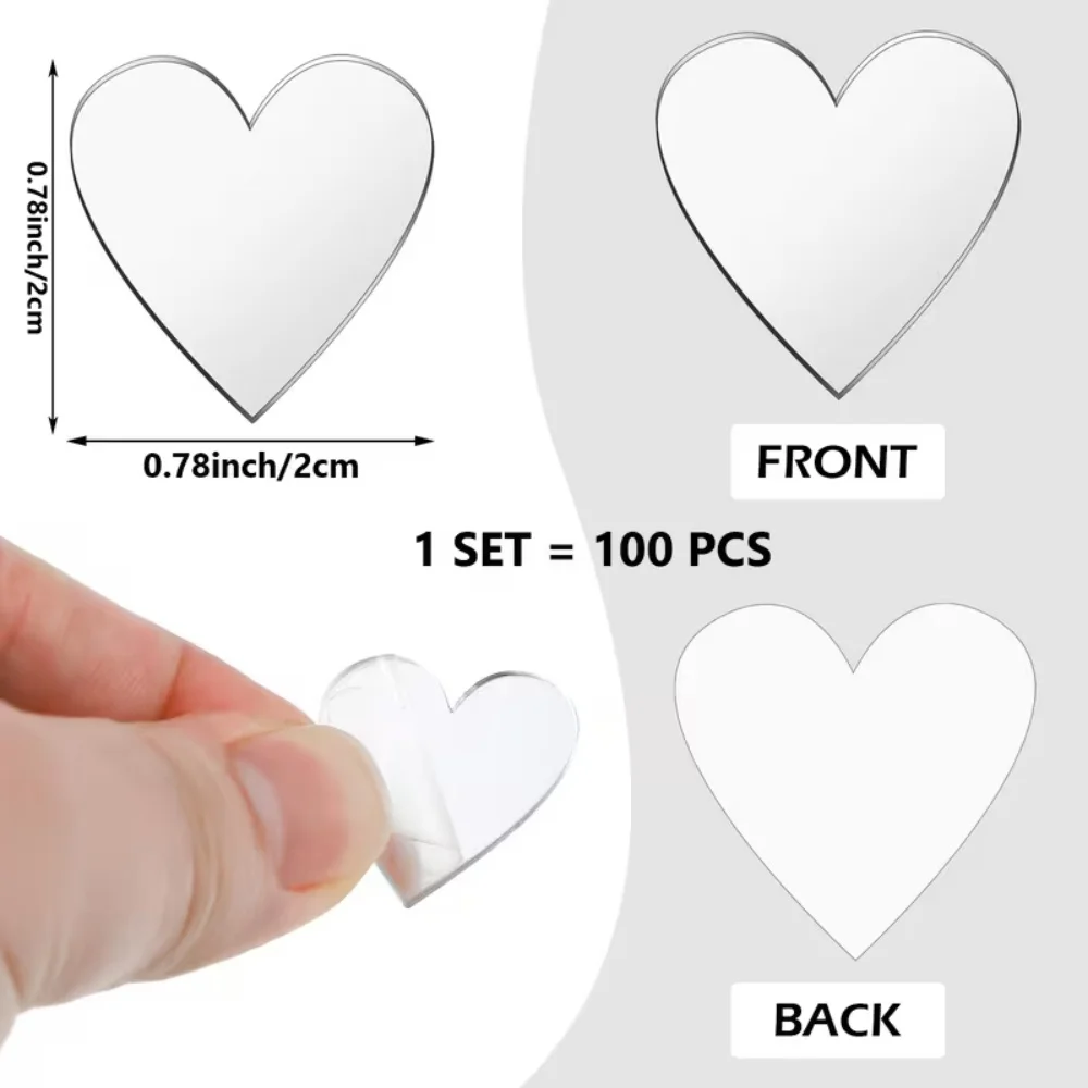 100pcs Mini Mirror Self Adhesive Wall Stickers Detachable , Romantic Decoration Phone Back Mirror Sticker, Easy To Install