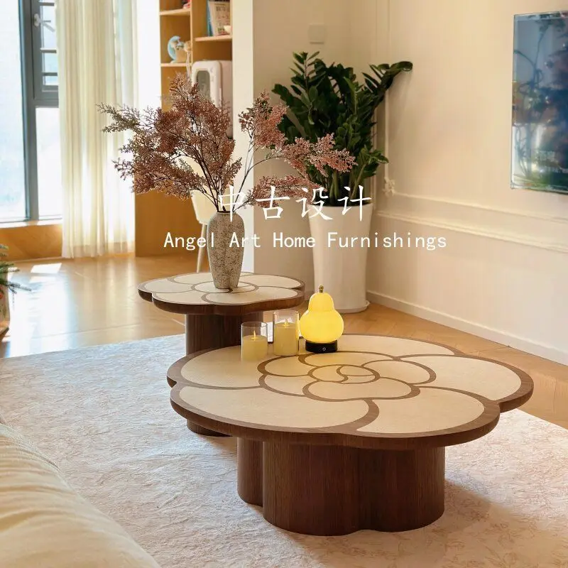Floral coffee table, living room textured small apartment, camellia-shaped side table, home coffee table