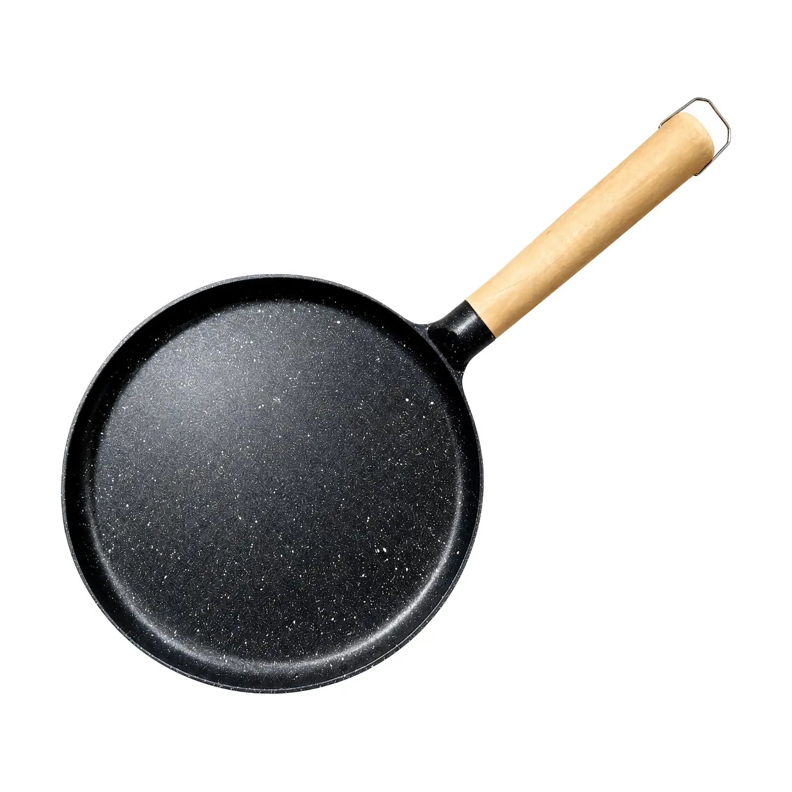 Non-Stick Crepe Pan with Hanging Loop Heat-Resistant Induction Pancake Pan with Wood-Look Handle Nonstick Flat Skillet