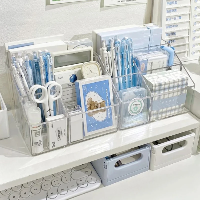 Transparent Acrylic Desktop Stationery Storage Box Large Capacity Debris Division Storage Box Desk Storage Shelf Organizer Box