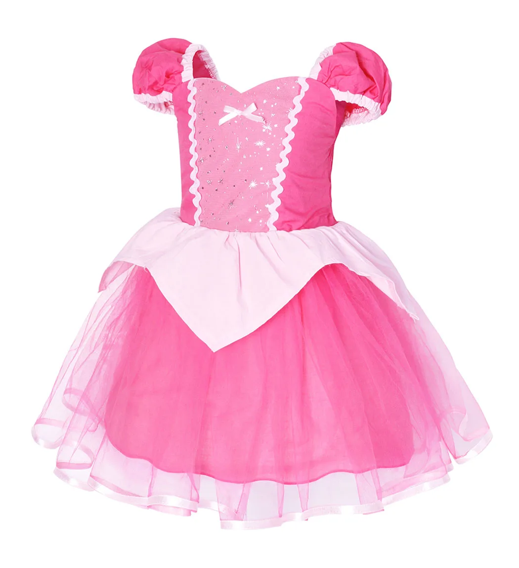 Jurebecia Girls Dresses Aurora Princess Dress Up Birthday Cosplay Party Fancy Dresses Halloween Costume