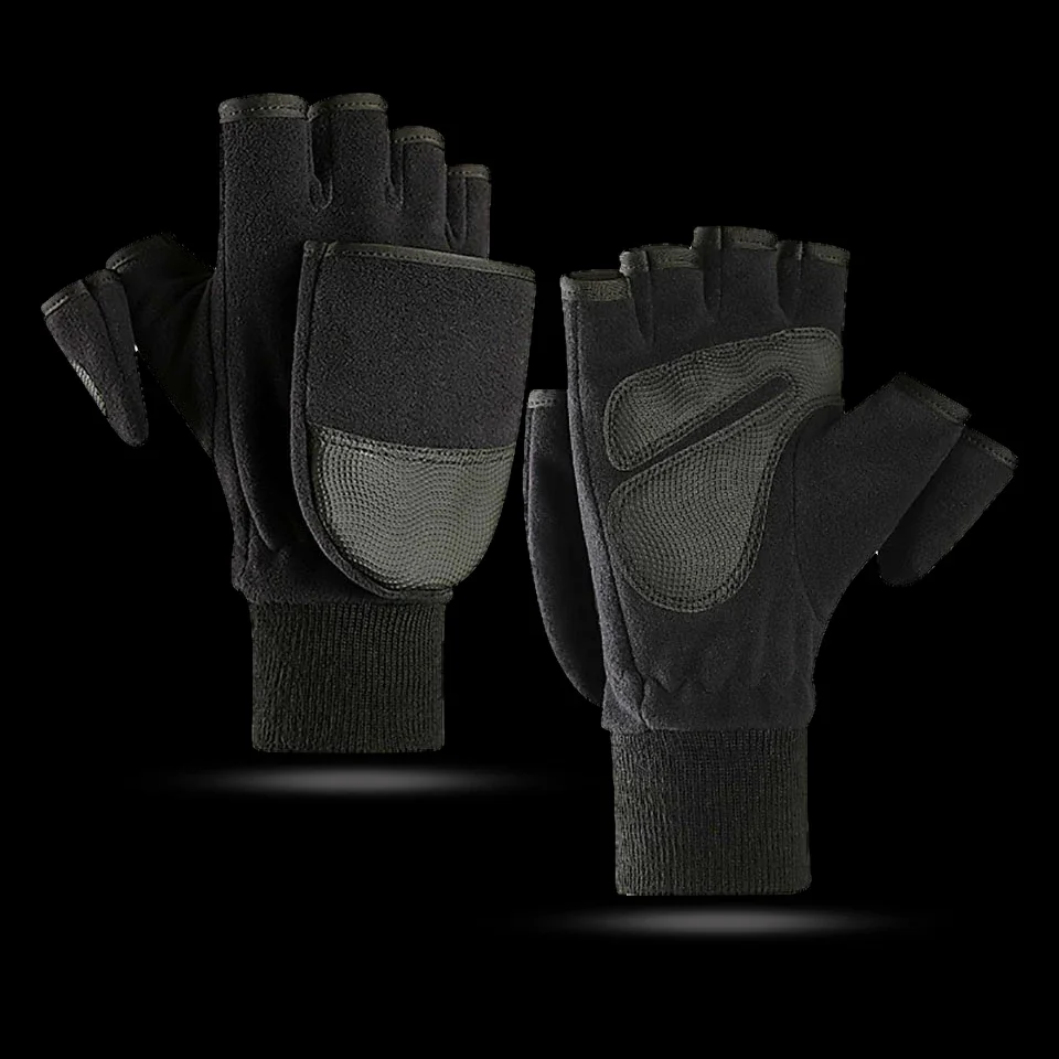 

Зимние откидные черные перчатки для рыбалки, противоскользящие дышащие перчатки с половиной пальца для фотосъемки на открытом воздухе, теплые перчатки