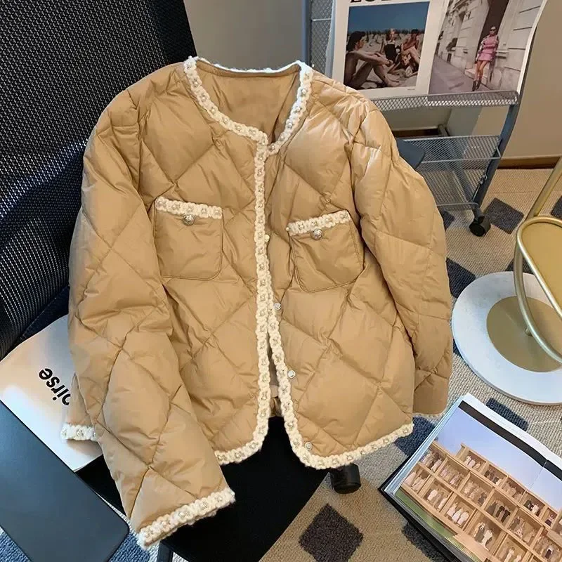 Xpqbb Korean Style Down Cotton Padded Jackets Women Autumn Winter Lightweight Warm Parkas Woman Fashion Pearl White Parka Coat