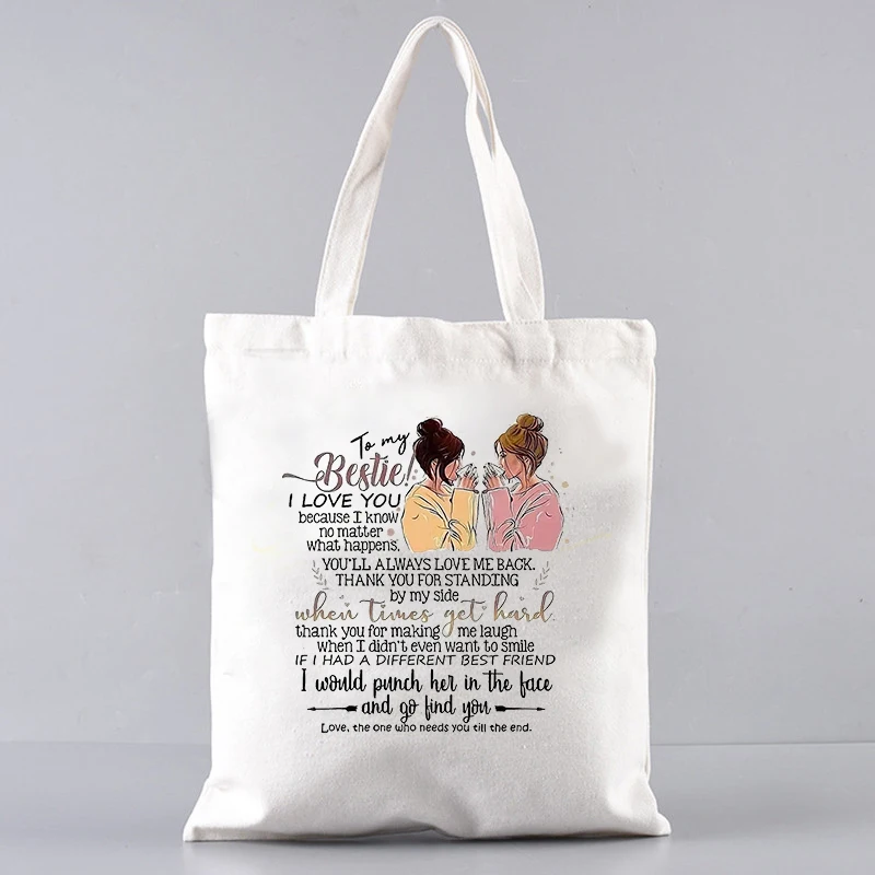 To My Bestie Canvas Tote Bag Best Friends Birthday Gifts Best Friends Forever Shopping Bag BFF Shoulder Bag Friendship Handbag