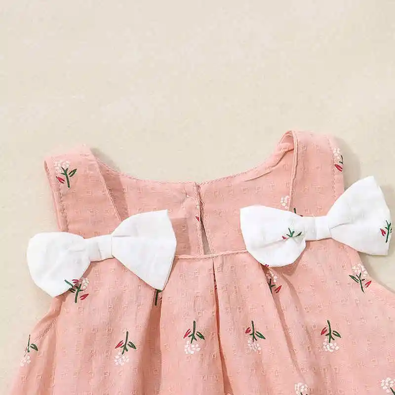 Summer Simple Solid Color Flower Baby Girl Dress Sleeveless Bowknot Children\'s Clothes Thin Breathable 0 To 3 Years Old Toddler