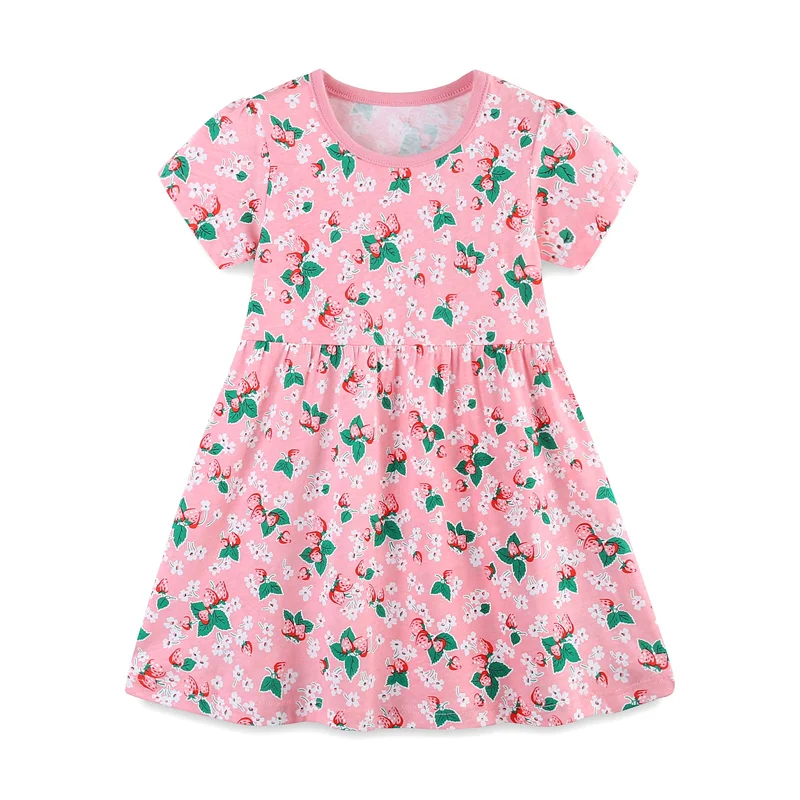 Jumping Meters Princess Baby Clothes Summer Floral Print Birthday Kids Girls Dresses Short Sleeve Short Sleeve Frocks Costume