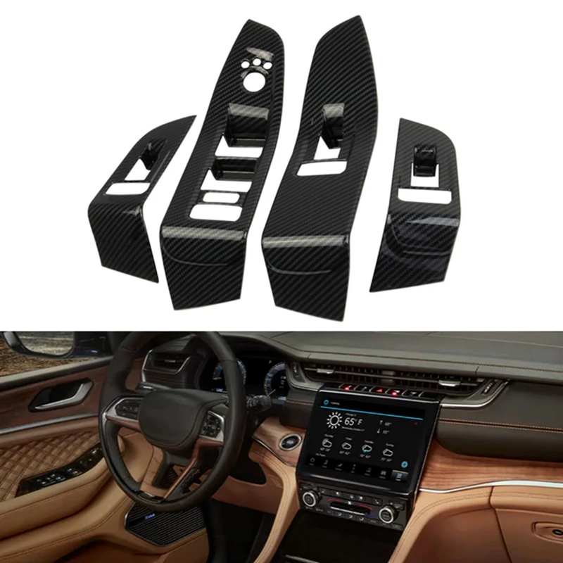 

Car Carbon Fiber Window Glass Lift Button Switch Cover Trim Door Armrest Panel For Jeep Grand Cherokee 2021 2022