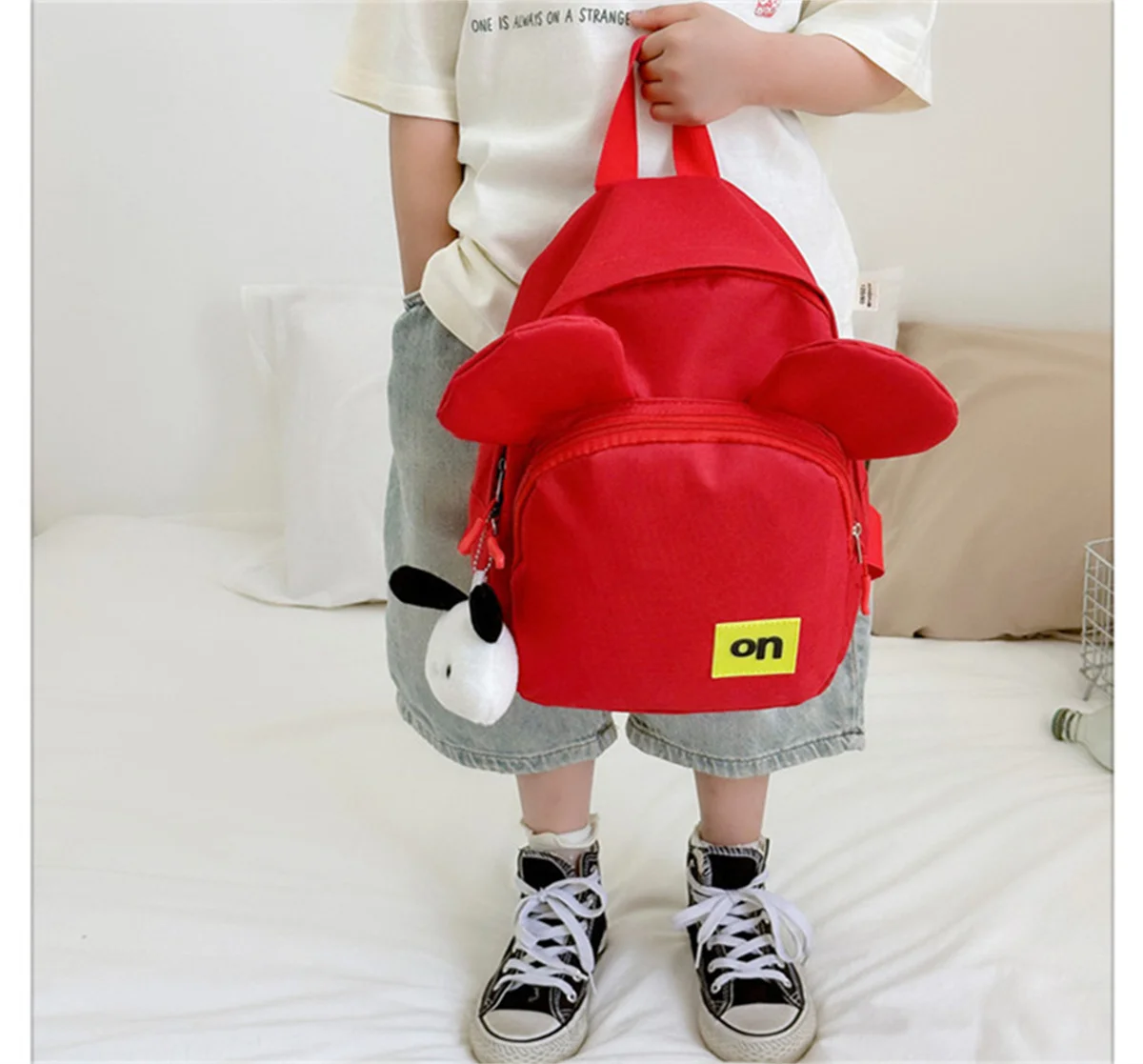 Mochila escolar personalizada para niños y niñas, bolso de viaje con nombre bordado de dibujos animados, Color caramelo con nombre