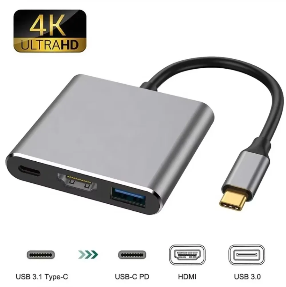

Концентратор USB C 3-в-1 с доставкой питания 100 Вт USB 3.0 4K HDMI-совместимый для MacBook Surface Chrome Steam Deck Стабильный интеллектуальный адаптер