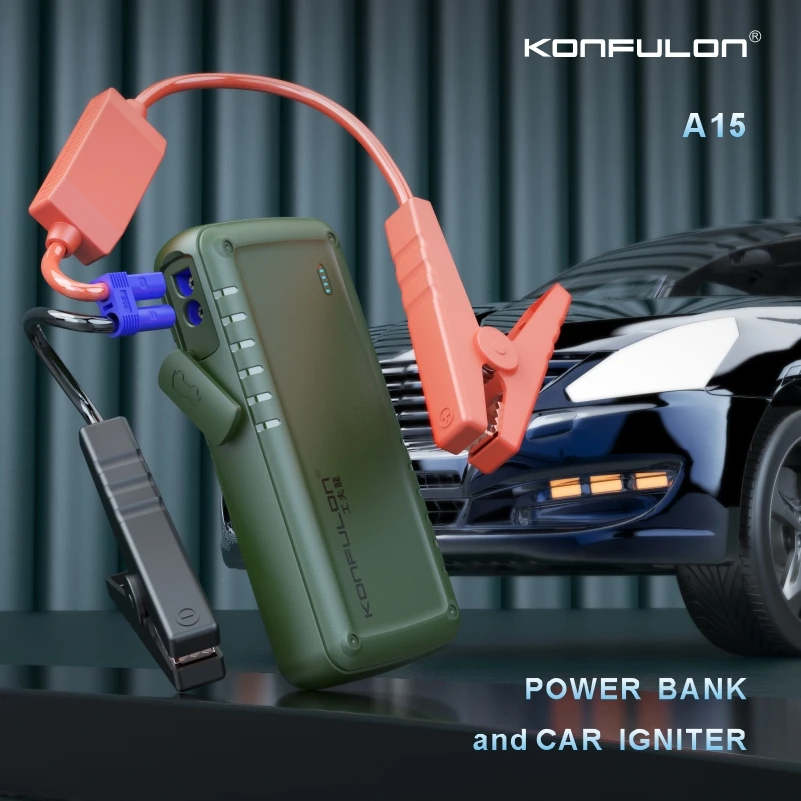 KONFULON 9600mAh Power Bank 12V Car Igniter Starter Booster SOS Flashing Alarm Mode Ignition Jump Starter Spare Battery Charge