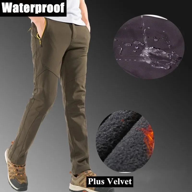 

Men's Soft Shell Fleece Pants Autumn Winter Warm Waterproof Outdoor Hiking Sports Pants 4XL Plus Velvet Thermal Trousers Male