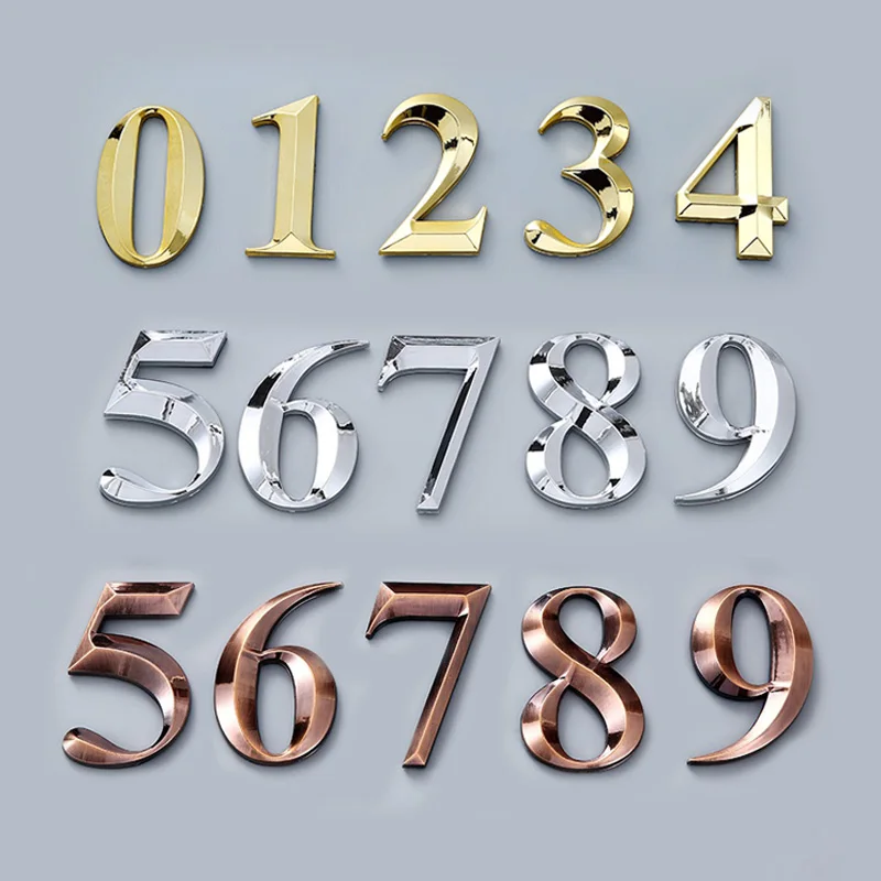 1PC 7cm Self Adhesive Door Number ABS Tag Plate Mailbox Sign 3D Sticker House Address Plaque Apartment Hotel Stickers Sign