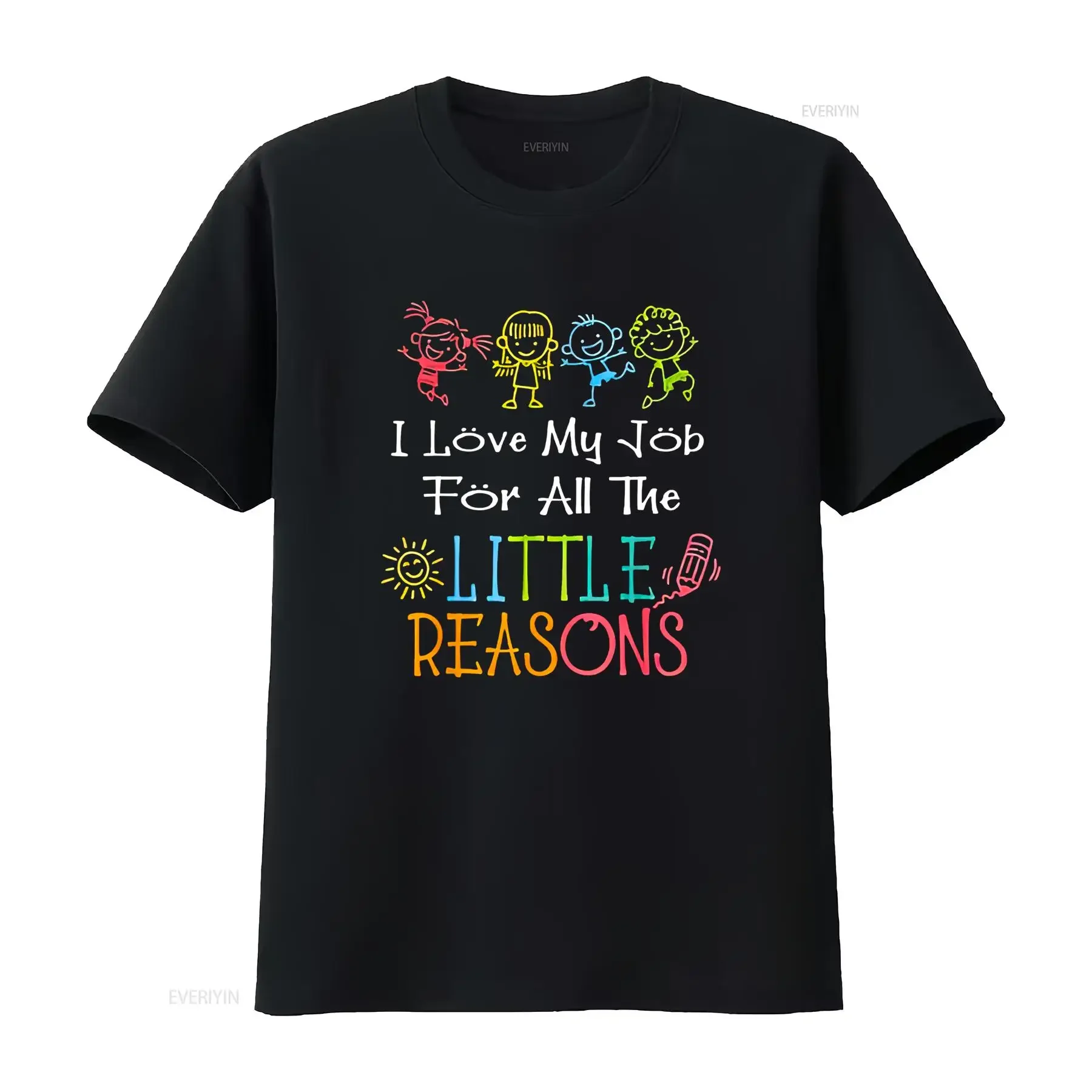 T Shirt for Women Daycare Teacher I Love My Job All The Little Reasons Casual  Top Black Large vintage Washed Stylish