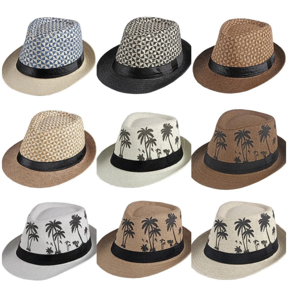 2025 New Korean Trendy Sun Hats British Top Hat Women's Men's Grometric Straw Hat Belt Jazz Hats Couple Beach Hat Fedoras Cap
