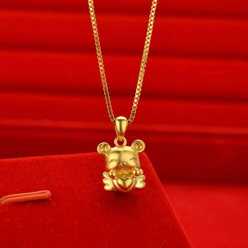 

AU999 Gold Love Bear Clavicle Chain 24K Pure Gold Pendant Sweet Fashion Real Gold Pendant Female Jewelry Gift