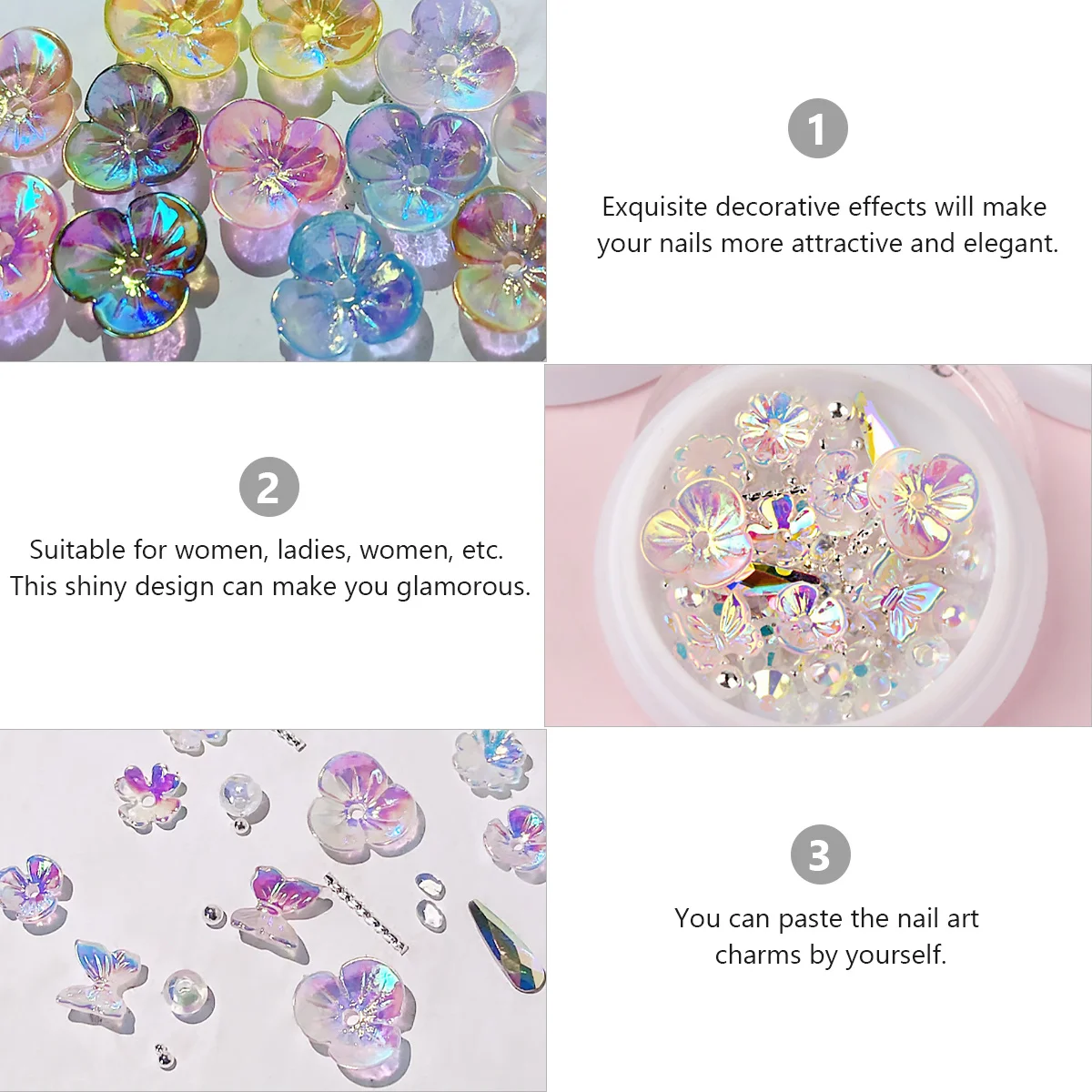 6 صناديق متنوعة من ملصقات حجر الراين الساحرة الماسية اللامعة لتزيين الأظافر الأنيقة وإكسسوارات الصالون للاستخدام المنزلي في الصالونات