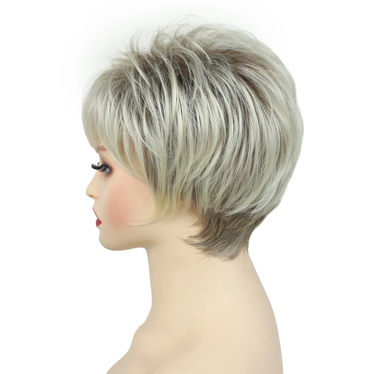 Pixie Cut Blonde Ombre Hair Women\'s Fashion Short Synthetic Wigs Daily Party Wigs for Mommy Fluffy Natural Curly Wavy Wig