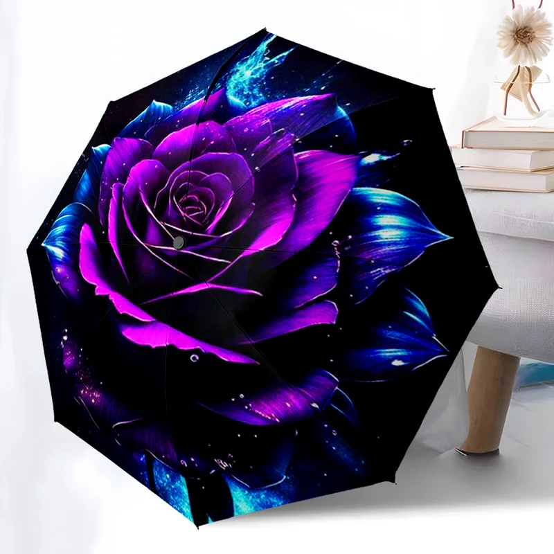 Red Pink Rose Umbrella, Lightweight & Portable, 8-Rib Iron Frame, Perfect for Outdoor Travel, Home Accessory, Christmas Gifts