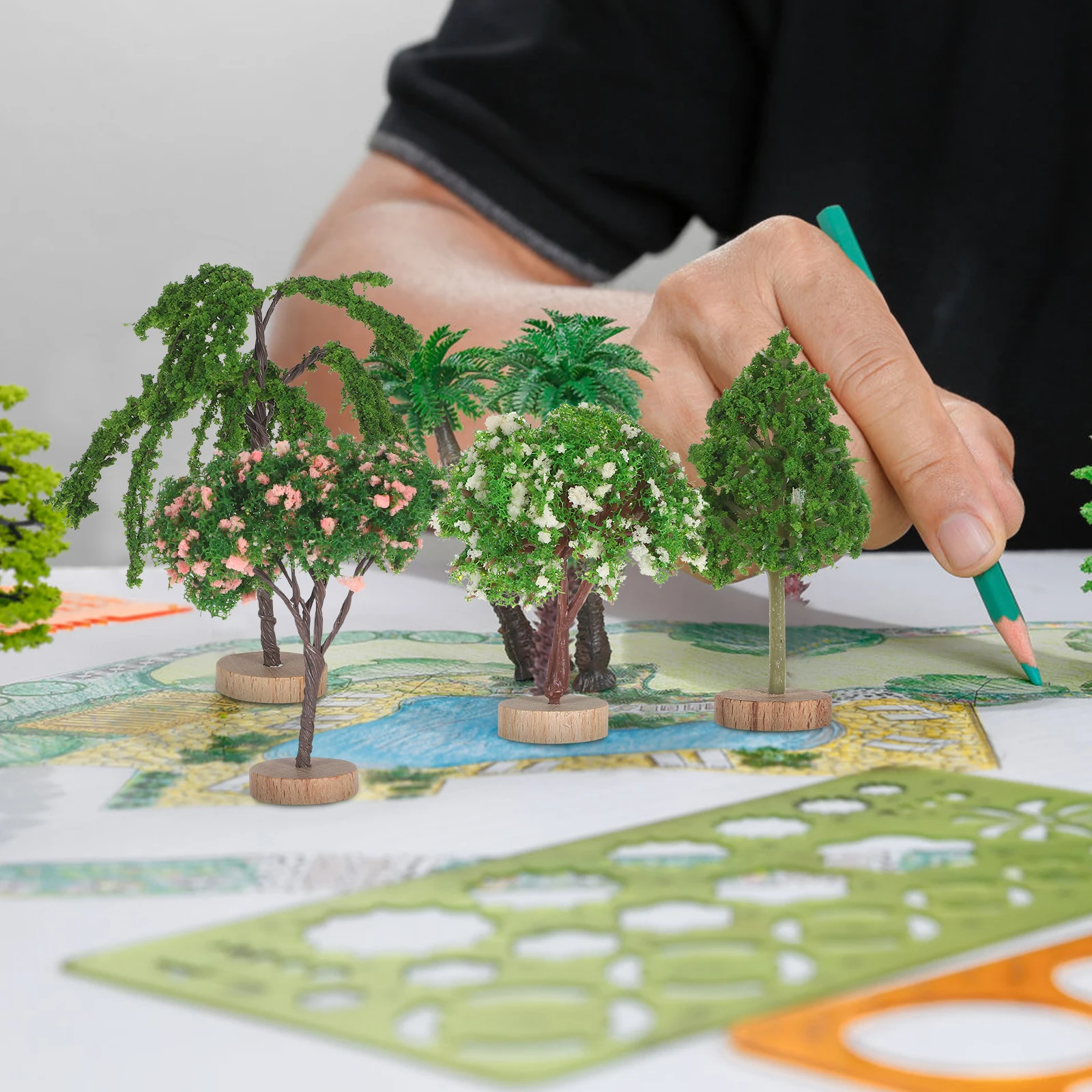 

5pcs Miniature For Diorama Plastic Simulation Landscape Plants Fake Mini Trees Decor Desktop Office Home Crafts Projects Indoor