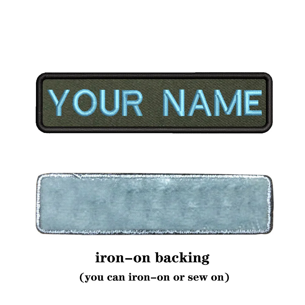 10 x 2,5 cm, Armeegrüner Hintergrund, Stickerei, individueller Name, Text-Patch, Streifen-Abzeichen, zum Aufbügeln oder Träger-Patches für Kleidung